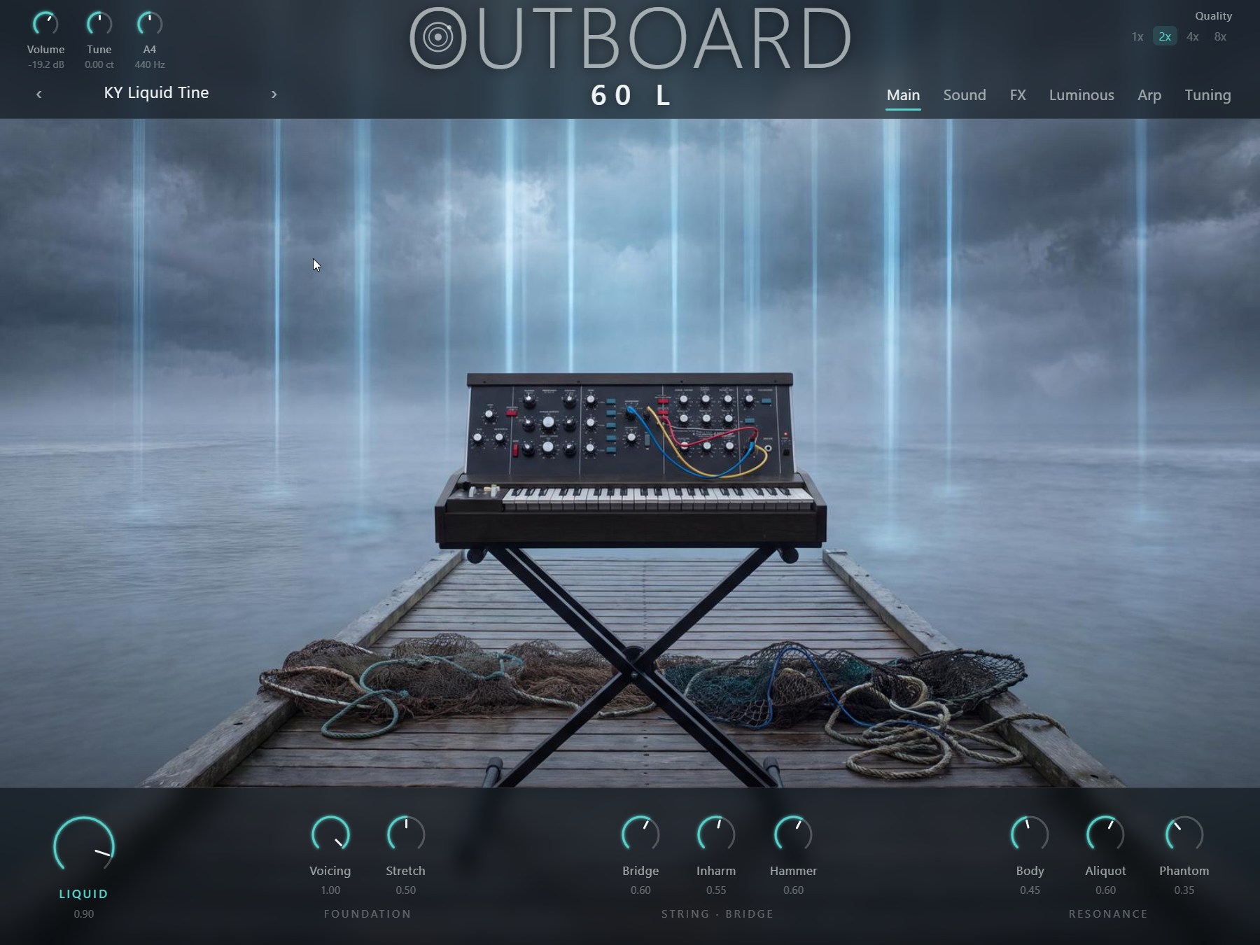 Outboard-60 L — the Main panel, with the Liquid resonance engine