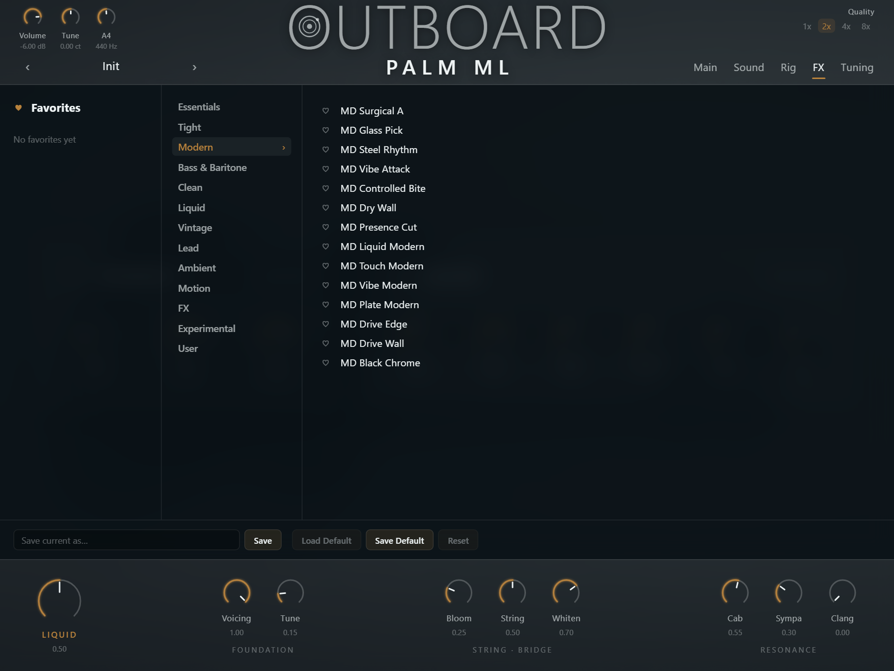 Outboard PalmML plugin interface, preset browser open