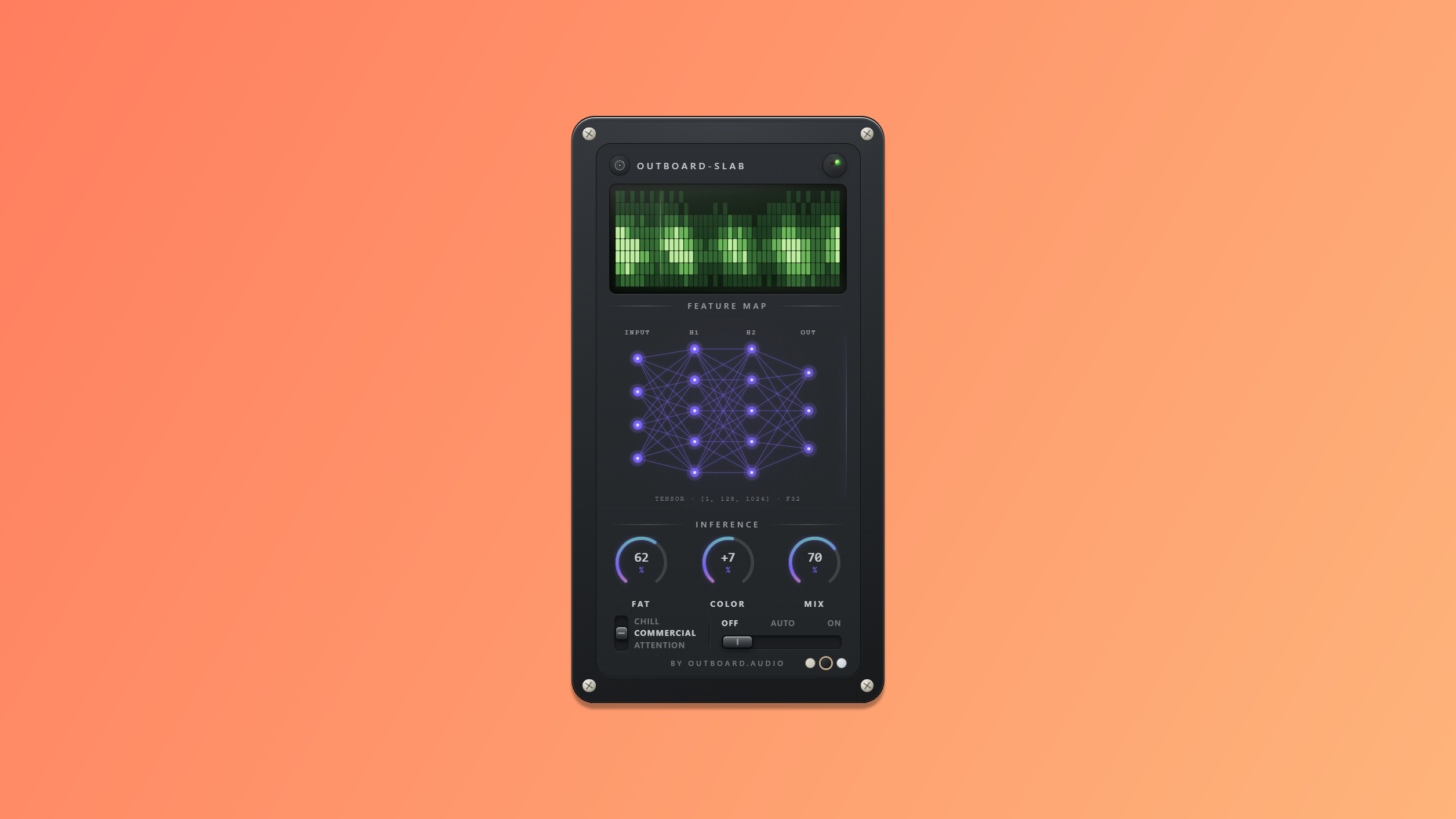 Outboard-Slab plugin interface in the Graphite theme on a warm gradient
