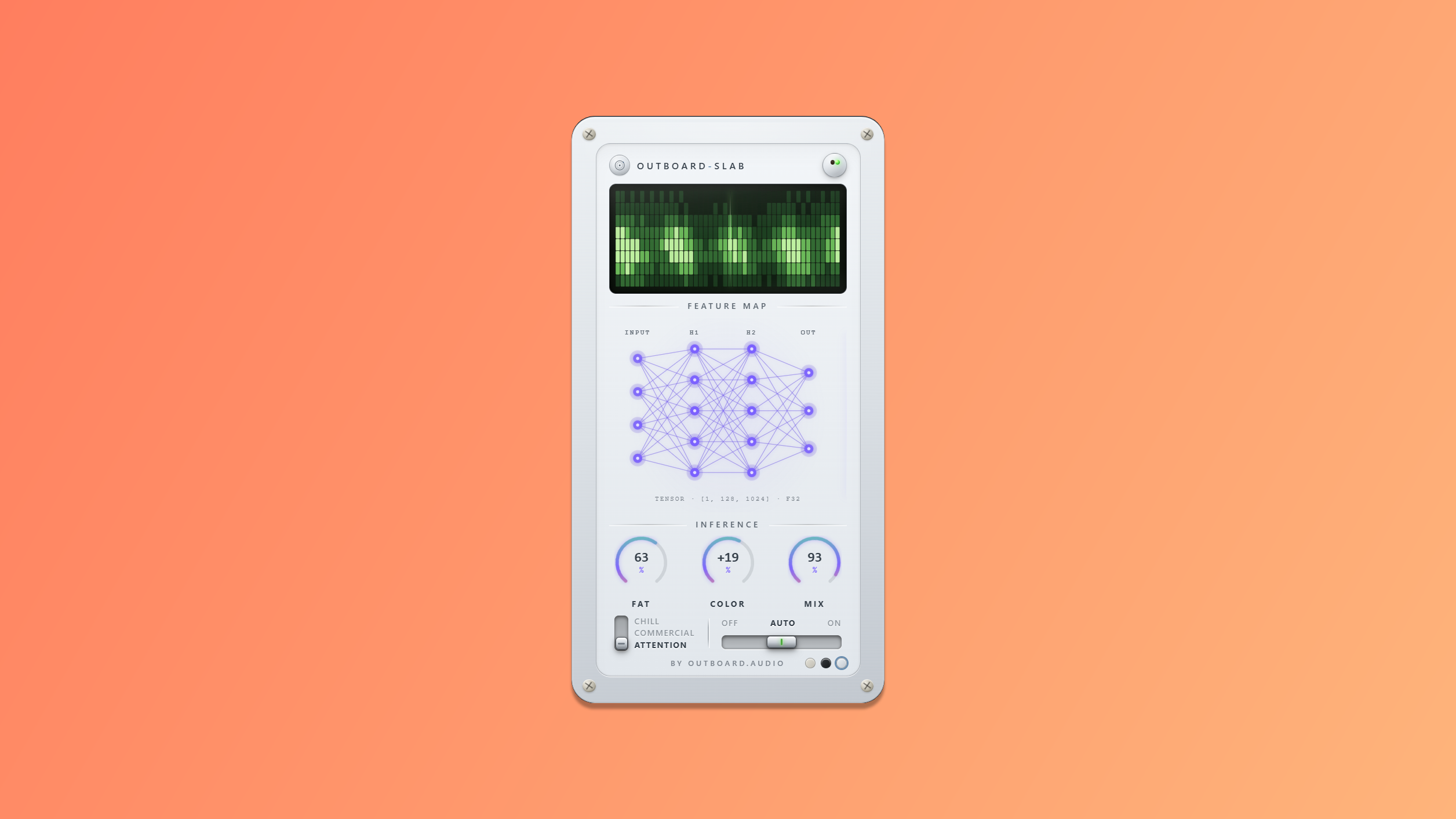 Outboard-Slab plugin interface in the Slate theme on a warm gradient