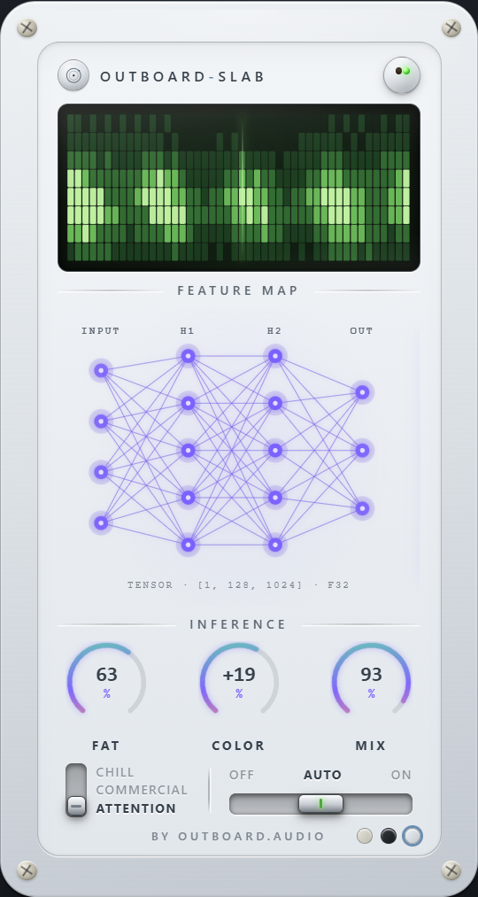 Outboard-Slab plugin interface, full window, Slate theme