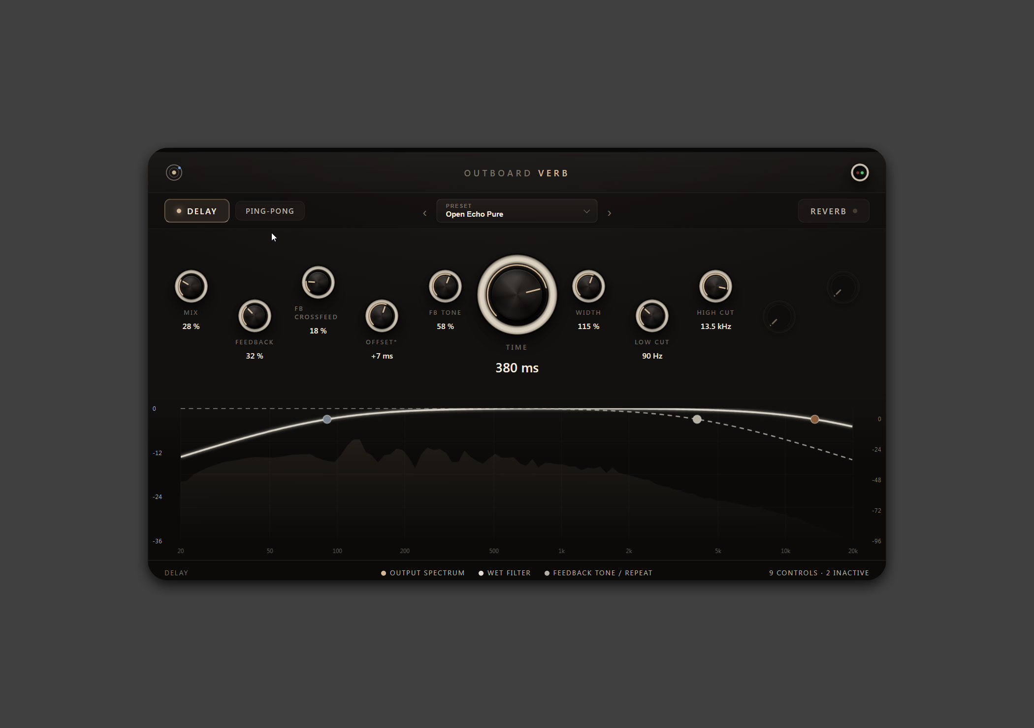 Outboard-Verb plugin interface with the delay section in front