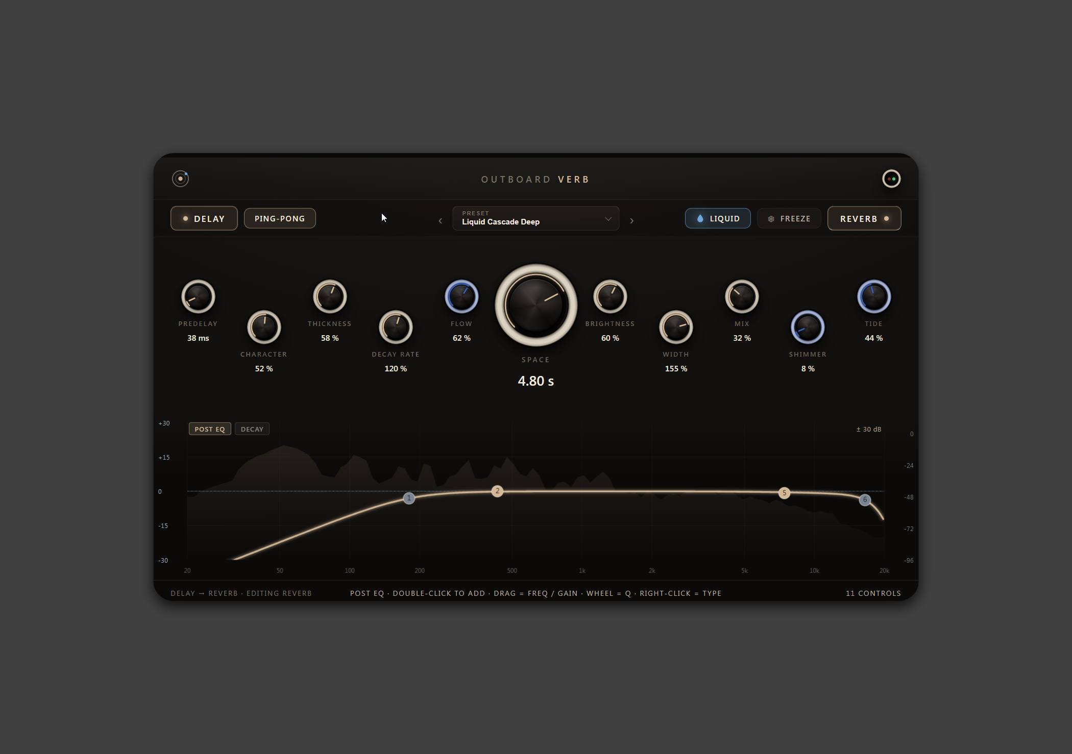 Outboard-Verb plugin interface in reverb mode — press hero